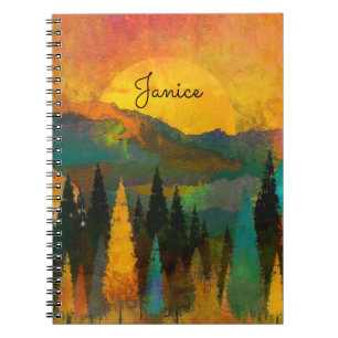 Mountain Sunshine Personalize Name Blue Green Gold Notebook