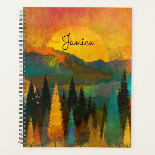 Mountain Sunshine Personalize Name Blue Green Gold Planner