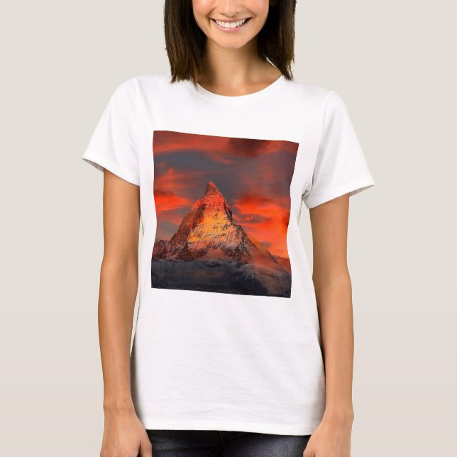 Mountain Switzerland Matterhorn Zermatt Red Sky T-Shirt (Front)
