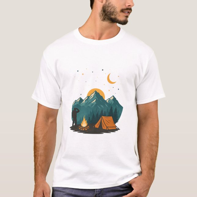Mountain Tent Campfire Night Hiking tshirt (Front)