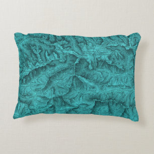 Mountain Topographic Map Blue Accent Pillow