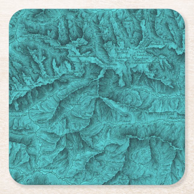 Mountain Topographic Map Blue  Square Paper Coaster (Front)
