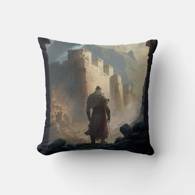 Mountain Town Siege Throw Pillow (Front)