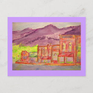 mountain town watercolour sketch postcard