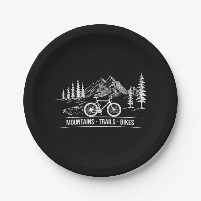 Mountain Trail Bikes - Cyclist Bike Rider Bicycle  Paper Plates (Front)