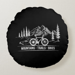 Mountain Trail Bikes - Cyclist Bike Rider Bicycle Round Pillow