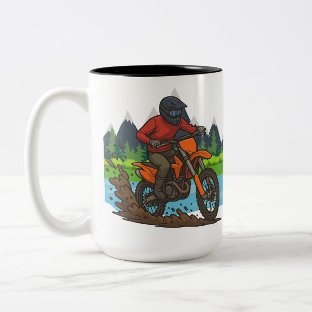 Mountain Trail Dirt Biker Two-Tone Coffee Mug (Left)
