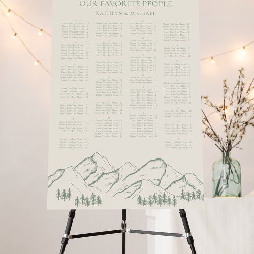 Mountain Tree Green Wedding Alphabetical Seating Foam Board