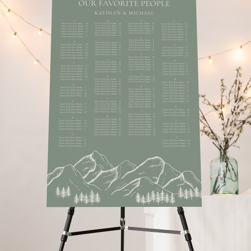 Mountain Tree Green Wedding Alphabetical Seating Foam Board