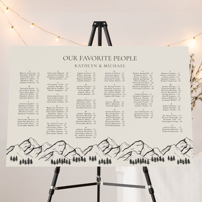 Mountain Tree Outdoor Wedding Alphabetical Seating Foam Board (Creator Uploaded)