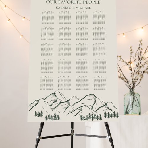 Mountain Tree Sage Green Wedding 20 Table Seating Foam Board