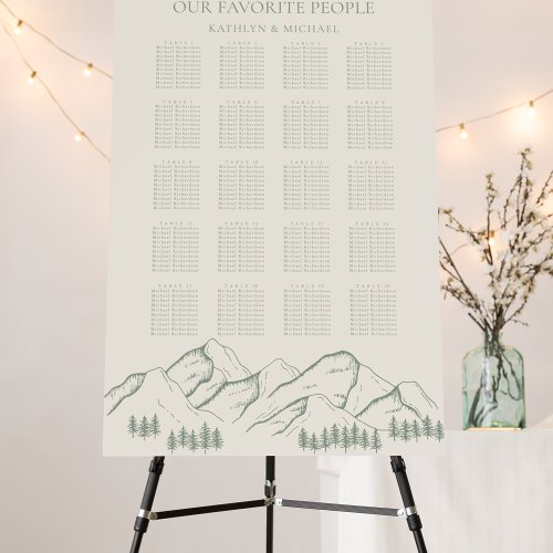 Mountain Tree Sage Green Wedding 20 Table Seating Foam Board