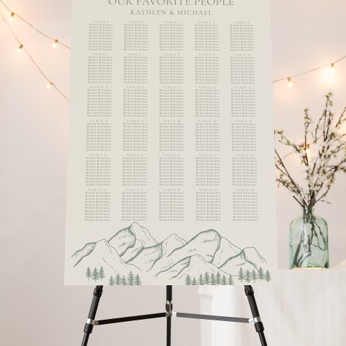 Mountain Tree Sage Green Wedding 30 Table Seating Foam Board