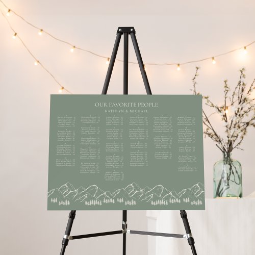 Mountain Tree Sage Green Wedding Seating Chart Foam Board