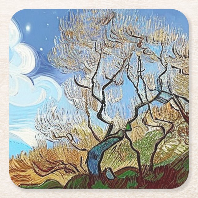  MOUNTAIN  TREE SQUARE PAPER COASTER (Front)