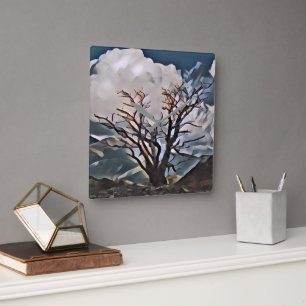 MOUNTAIN TREE SQUARE WALL CLOCK