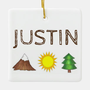 Mountain Tree Sunshine Camping Campground Cabin Ceramic Ornament
