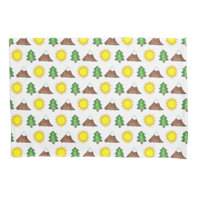 Mountain Tree Sunshine Camping Campground Cabin Pillow Case (Front)