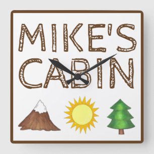 Mountain Tree Sunshine Camping Campground Cabin Square Wall Clock