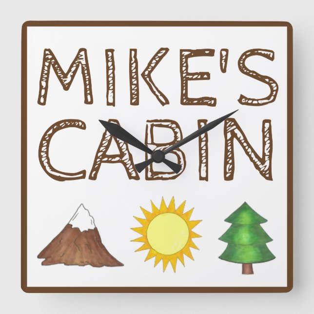Mountain Tree Sunshine Camping Campground Cabin Square Wall Clock (Front)