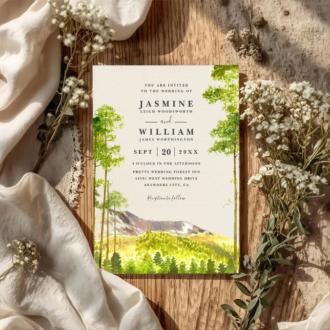 Mountain Trees Forest Rustic QR Code Wedding Invitation (Creator Uploaded)
