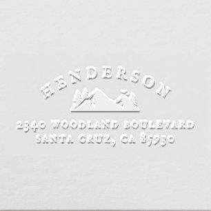Mountain & Trees Rustic Family Name Return Address Embosser