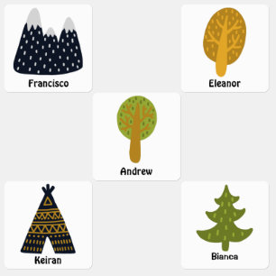 Mountain trees tent nature back to school kids' labels