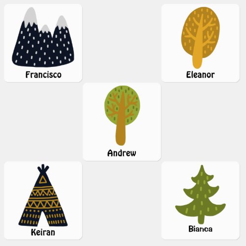 Mountain trees tent nature back to school kids labels