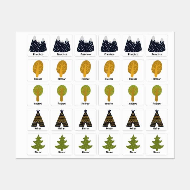 Mountain trees tent nature back to school kids' labels (Sheet)