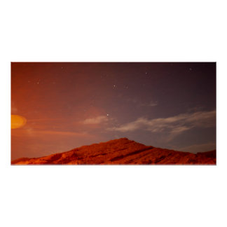 Mountain Under the Pink and Blur Night Sky Poster