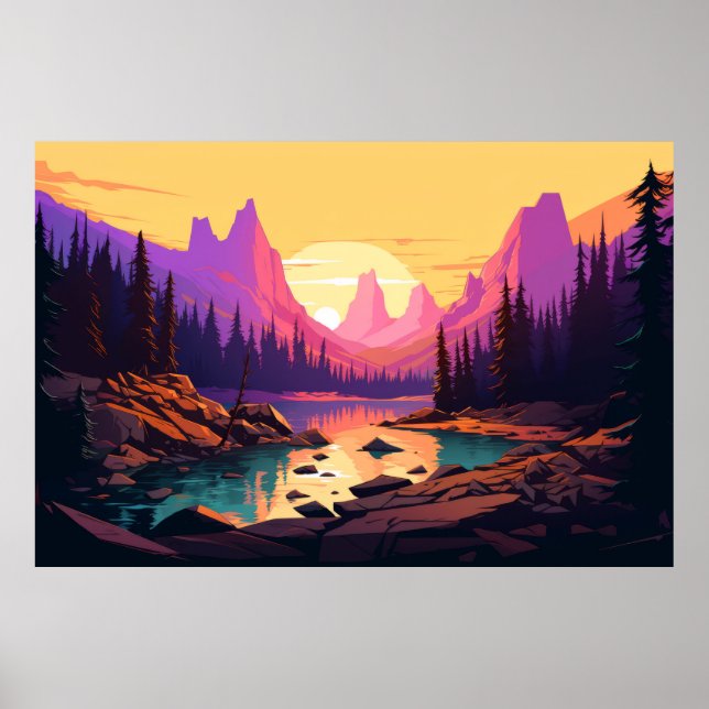 Mountain Valley River Landscape Nature Poster (Front)