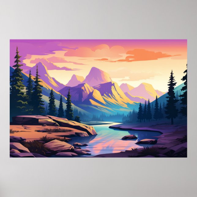 Mountain Valley River Landscape Nature Poster (Front)