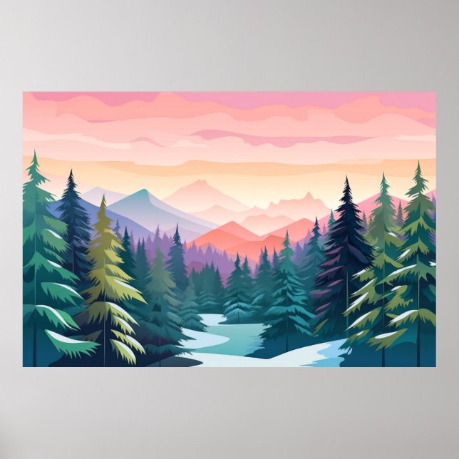 Mountain Valley Sunset Landscape Nature Poster (Front)