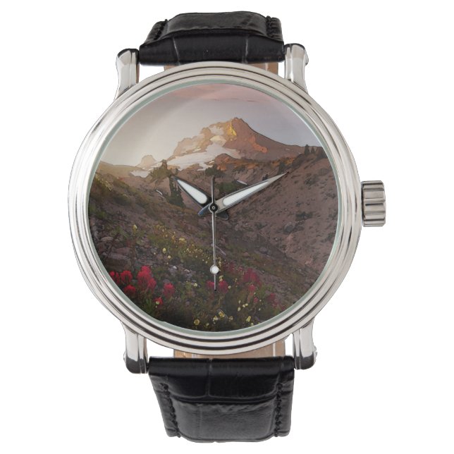 Mountain Valley Sunset Watercolor Watch (Front)