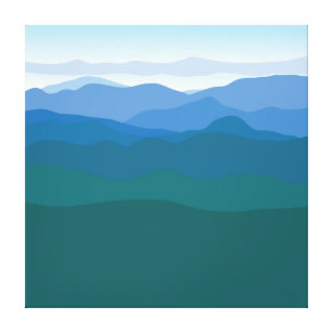 Mountain View Green Blue Illustrated Canvas Print