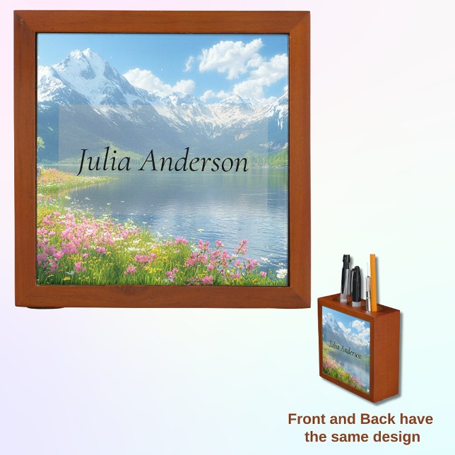 Mountain View Lake With Wildflowers  Desk Organizer (Front and back have the same customizable design)