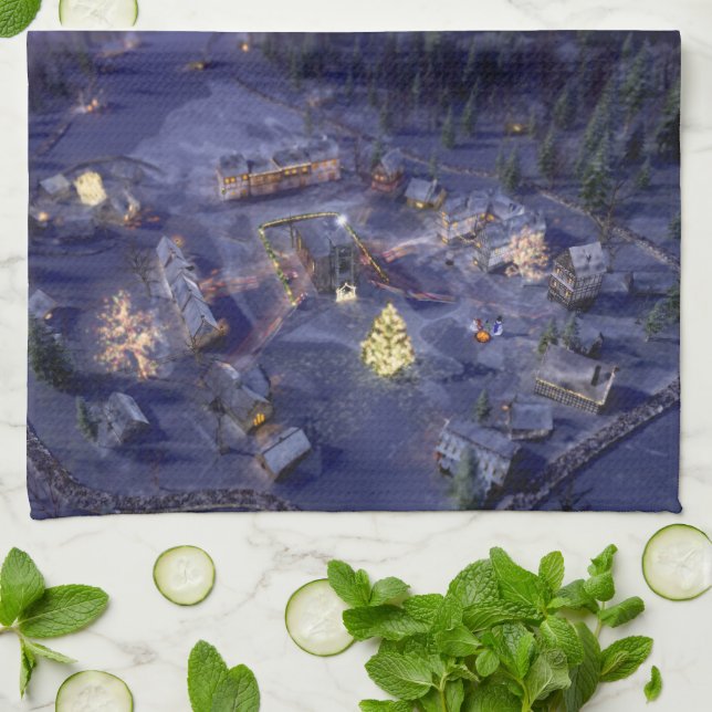 Mountain Village Christmas Kitchen Towel (Folded)