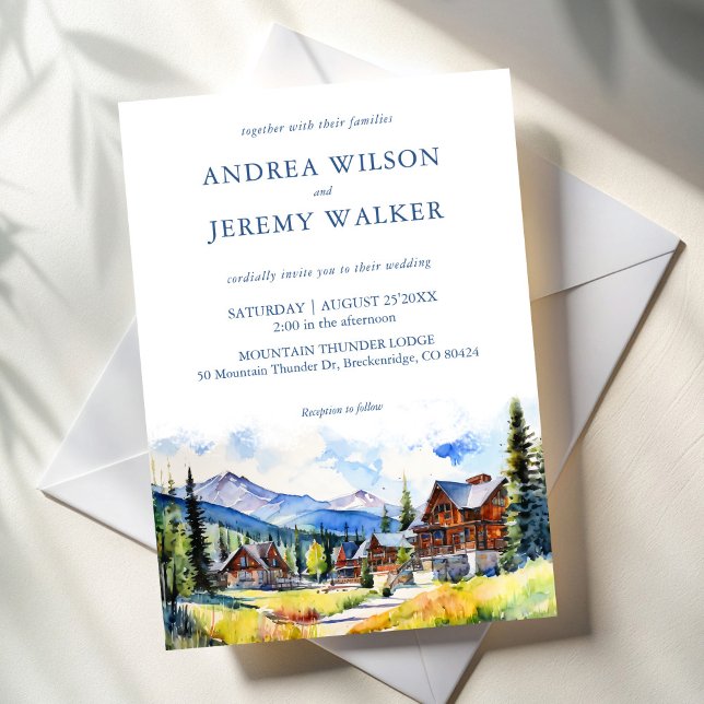 Mountain village Colorado summer scenery wedding Invitation (Mountain village Colorado summer landscape scenery wedding Invitation template instant download)