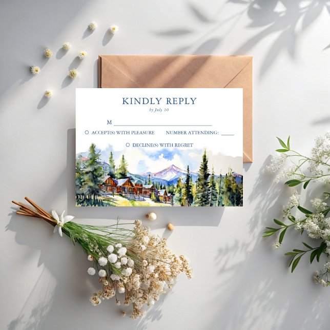 Mountain village Colorado summer scenery wedding RSVP Card (Mountain village Colorado summer scenery landscape wedding invitation RSVP Cards)