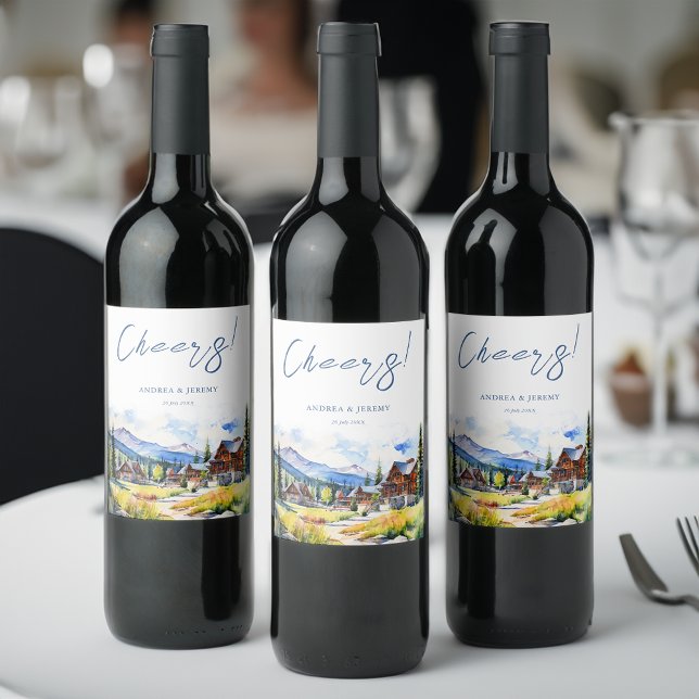 Mountain village Colorado summer scenery wedding Wine Label (Cheers wine labels Mountain village Breckenridge Colorado summer scenery wedding Wine Labels)