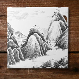 Mountain Village - Ink Ceramic Tile