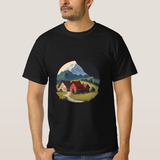 Mountain Village Night and view T-Shirt (Front)