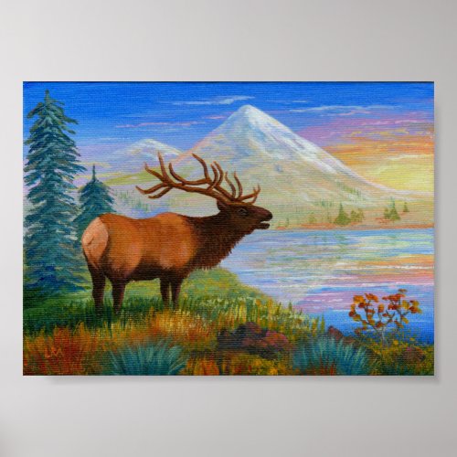 Mountain Wapiti Elk Art Forest Creationarts Poster