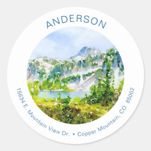 Mountain Watercolor Classic Round Sticker