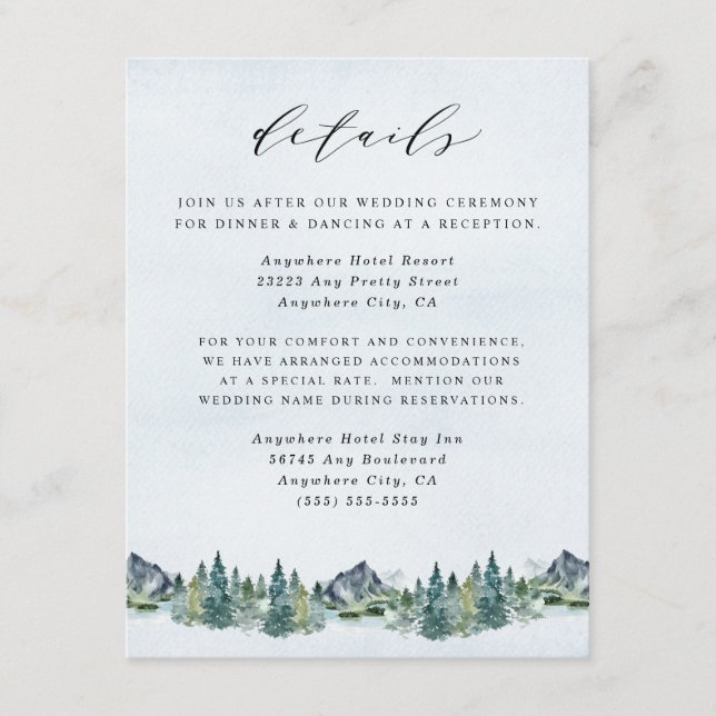 Mountain Watercolor Elegant Rustic Themed Wedding Enclosure Card (Front)