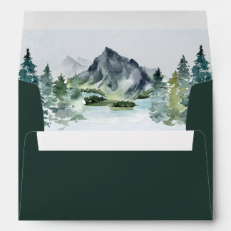 Mountain Watercolor Elegant Rustic Themed Wedding Envelope