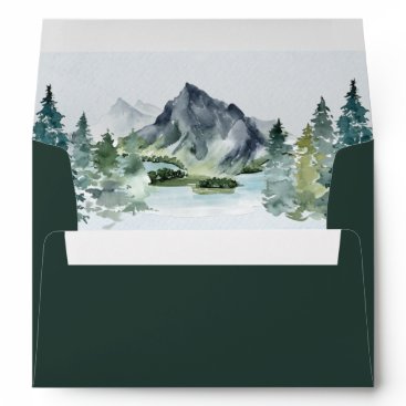 Mountain Watercolor Elegant Rustic Themed Wedding Envelope