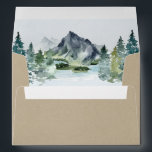 Mountain Watercolor Elegant Rustic Themed Wedding Envelope<br><div class="desc">Design features an elegant watercolor mountain view scenery inside with a printed Kraft paper texture design on the exterior.</div>