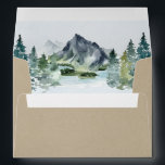 Mountain Watercolor Elegant Rustic Themed Wedding Envelope<br><div class="desc">Design features an elegant watercolor mountain view scenery inside with a printed Kraft paper texture design on the exterior.</div>