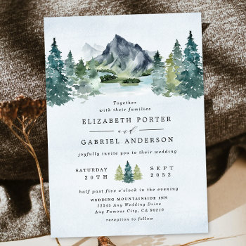Mountain Watercolor Elegant Rustic Themed Wedding Invitation by RusticWeddings at Zazzle